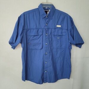 Reel Legends Performance Fishing Shirt Mens M Blue Short Sleeve Vented Button Up